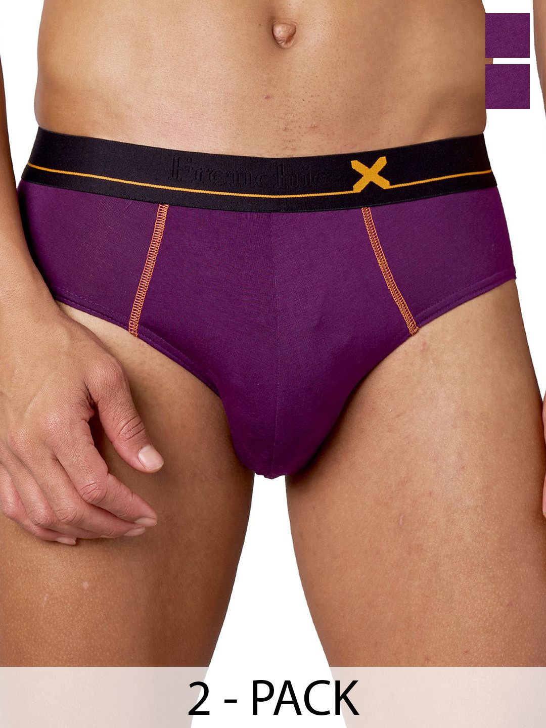 FRENCHIE Men Pack Of 2 Mid-Rise Anti Bacterial Basic Briefs FR-MI-BF-DRIP-1X5-PURHT-S-PO2