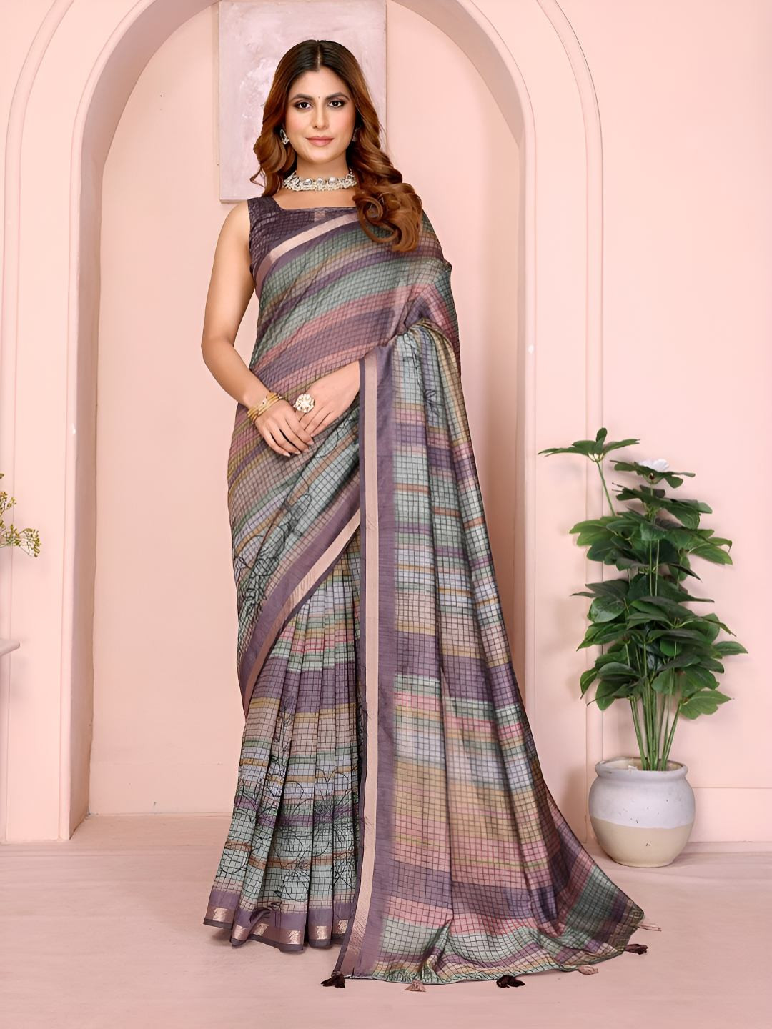 GAYATRI PATEL Checked Chanderi Cotton Saree
