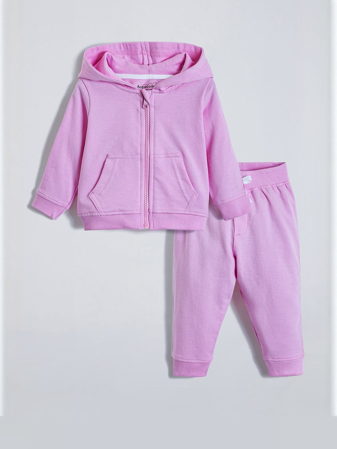 Hopscotch Unisex Kids Cotton Zip Hoodie  & Joggers Set