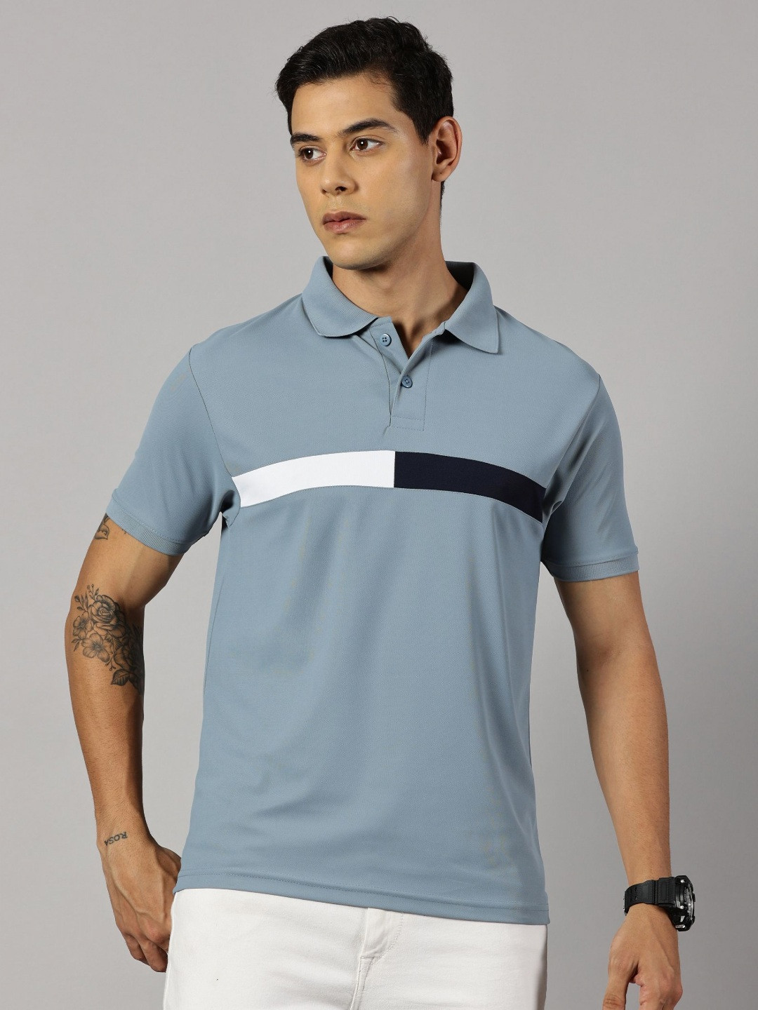 Y.O.U Men Colourblocked Polo Collar Dri-FIT T-shirt