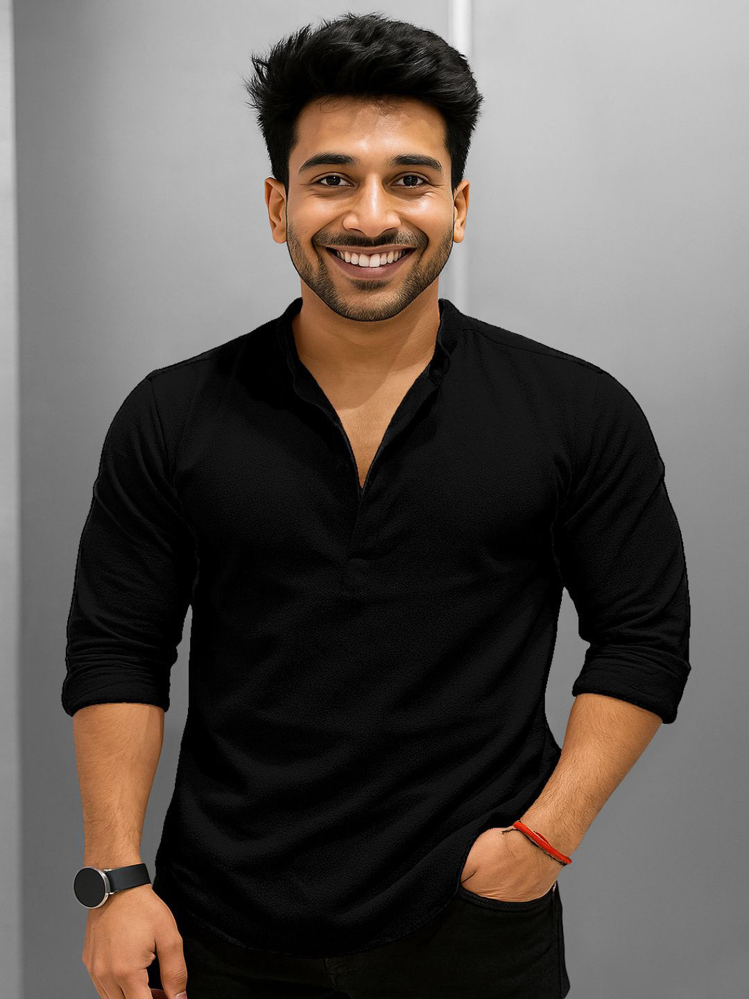 FESHOPEE Mandarin Collar Straight Kurta