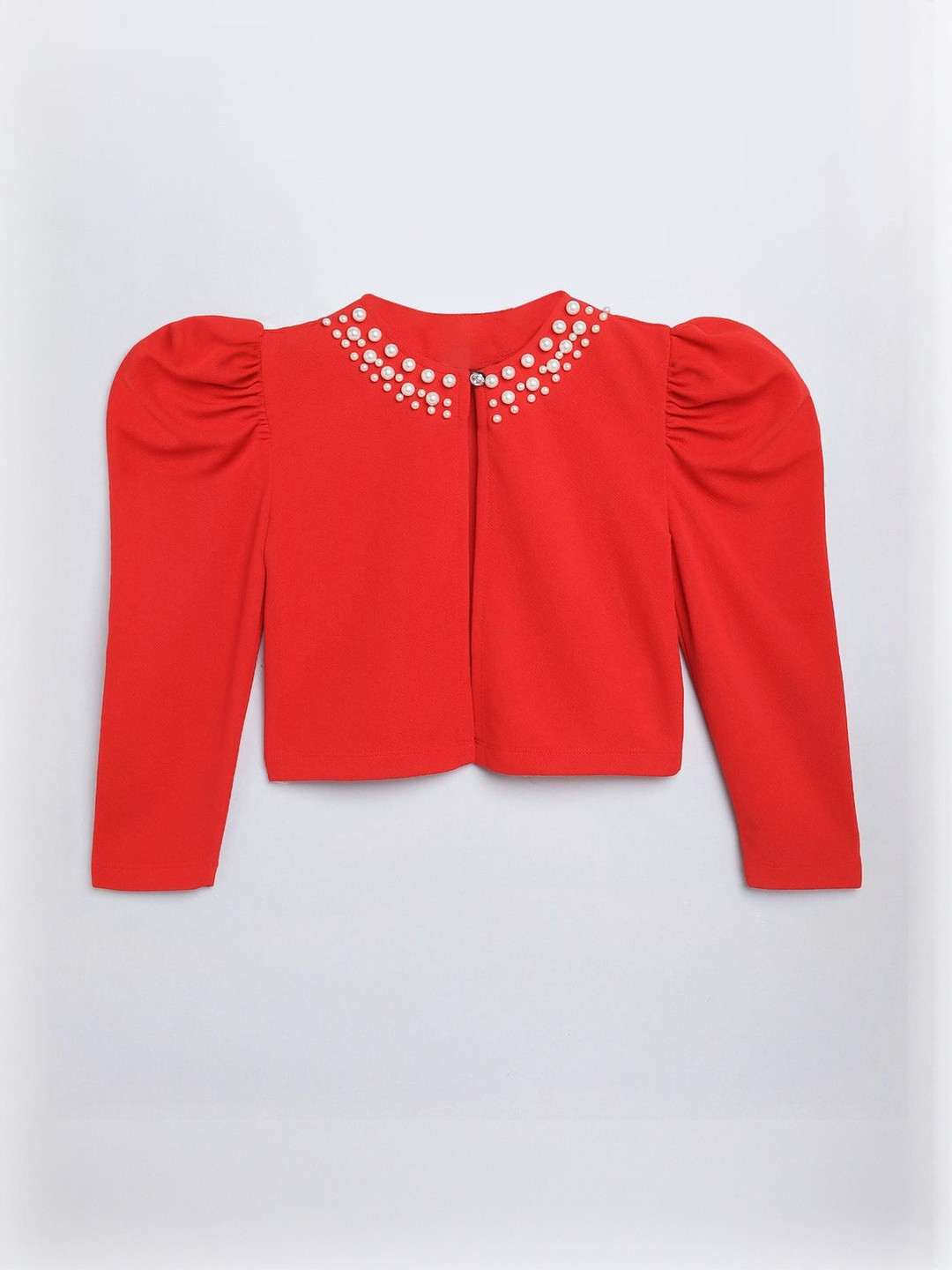 Hopscotch Kids-Girls Red Polyester Pearl Embellished Shrug