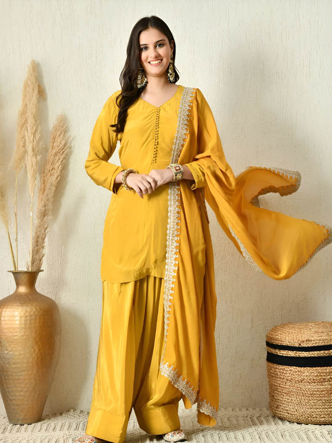 Shop Begum Thread Work Kurta With Patiala & Dupatta