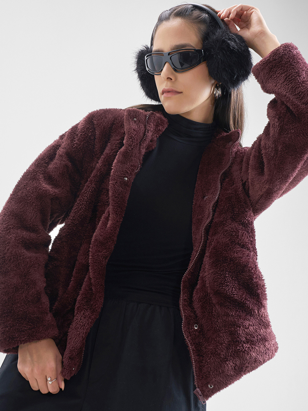 Tokyo Talkies Brown Self Design Open Front Jacket