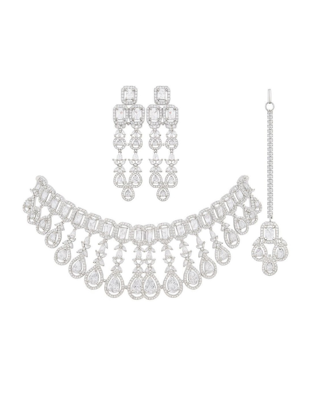 DENICRAAS Women Silver-Plated Crystal Designer Necklace Set