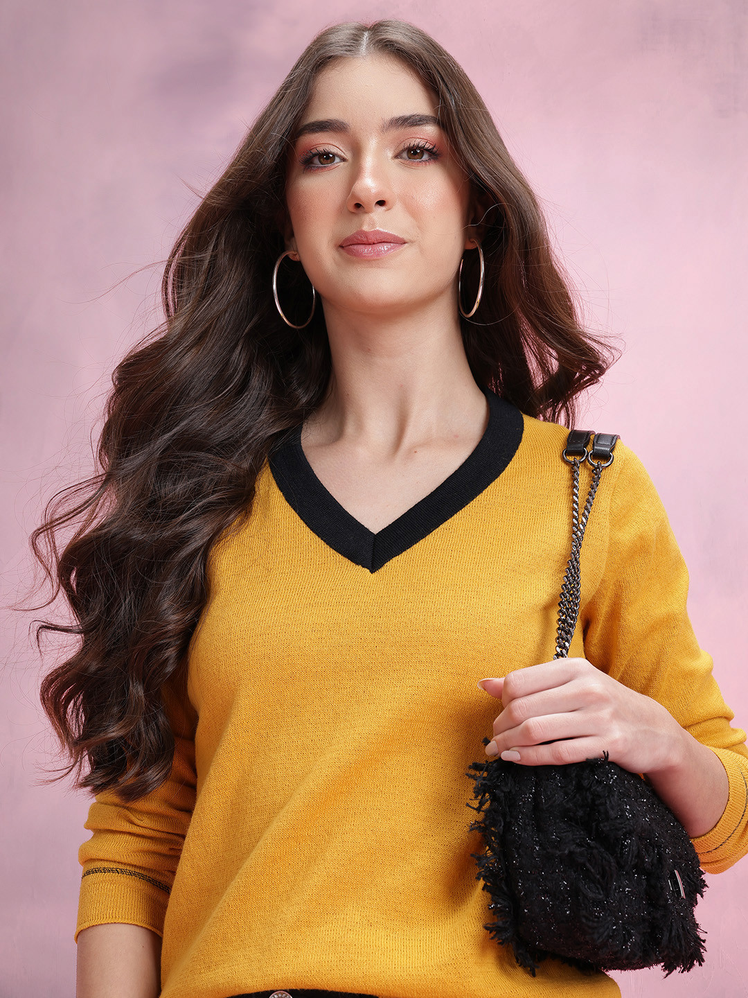 DressBerry V-Neck Pullover with Contrast Neckline