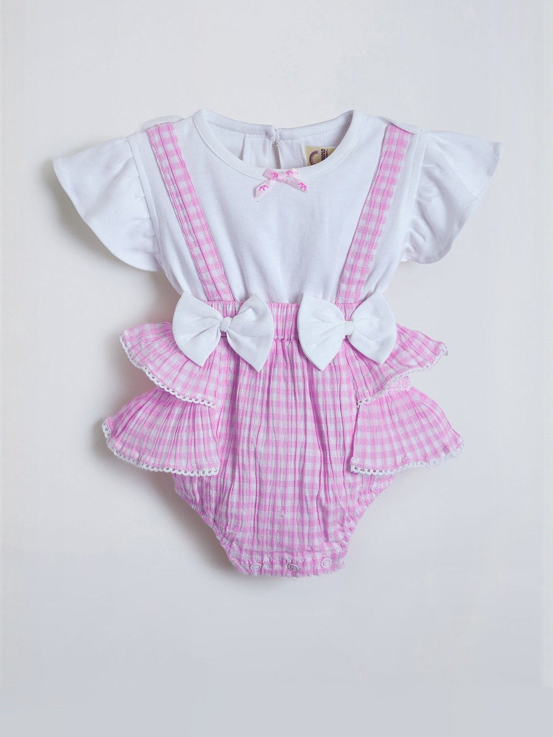 Hopscotch Girls Pure Cotton Bow Applique Ruffle Romper