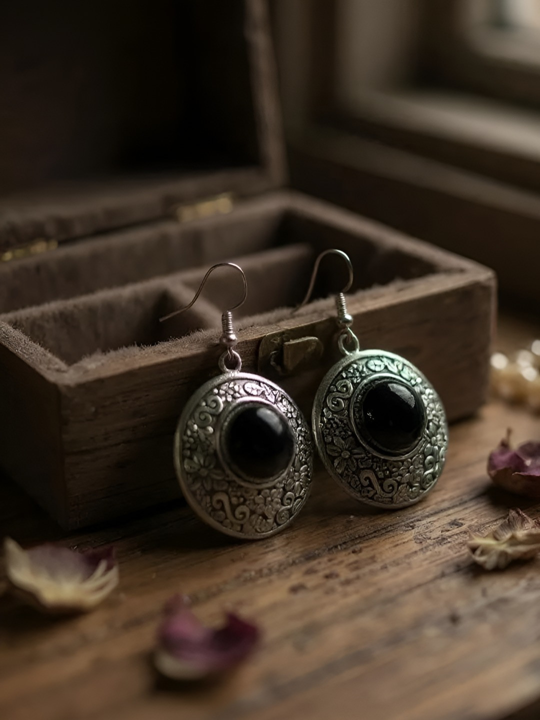 The Style Courtyard Artificial Stones Studded Circular Shaped Drop Earrings