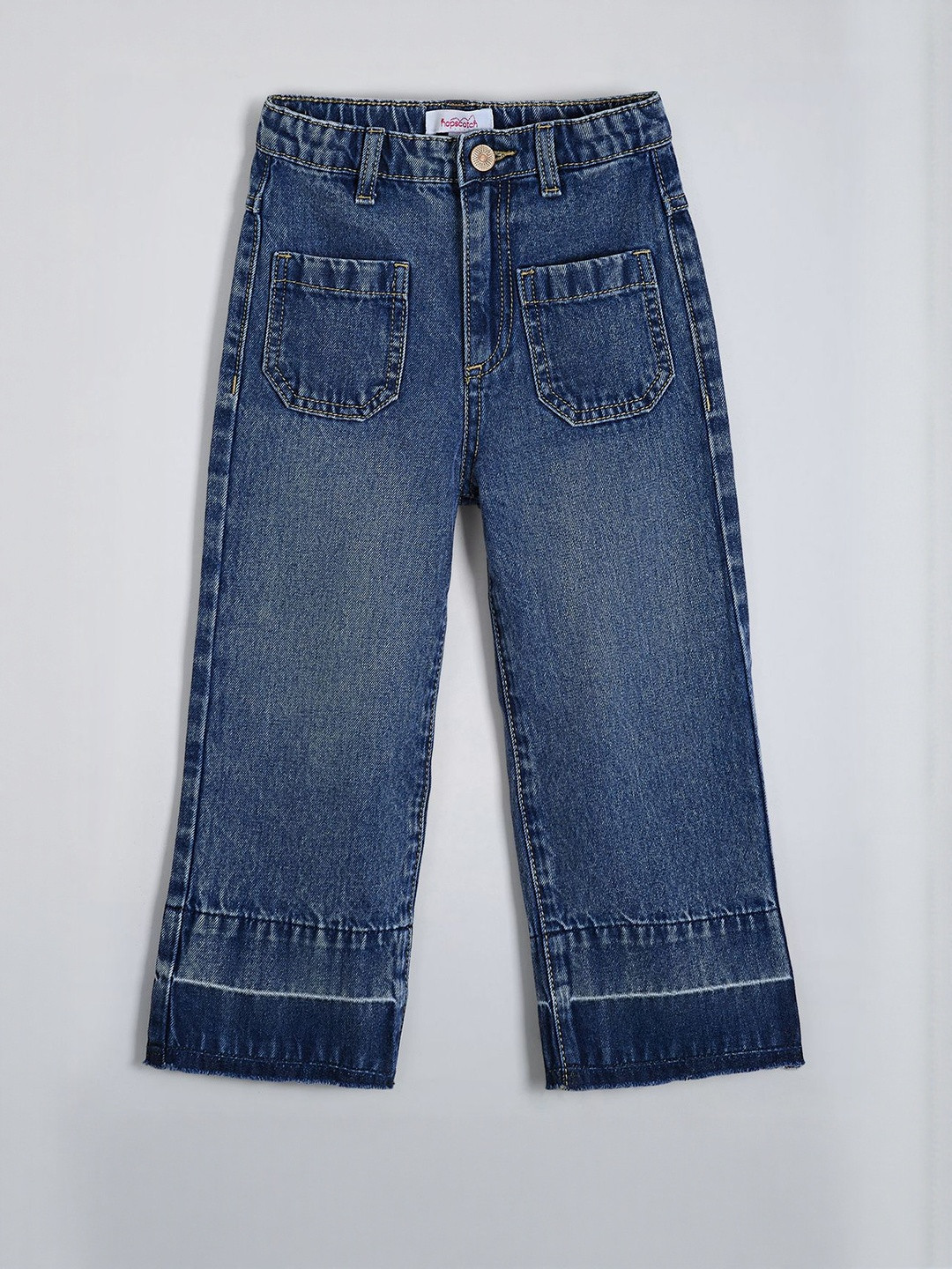 Hopscotch Girls Mid-Rise Retro Contrast Hem Denim Stretchable Jeans