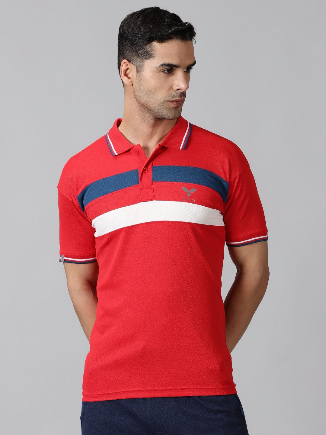 Y.O.U Men Colourblocked Polo Collar Dri-FIT T-shirt