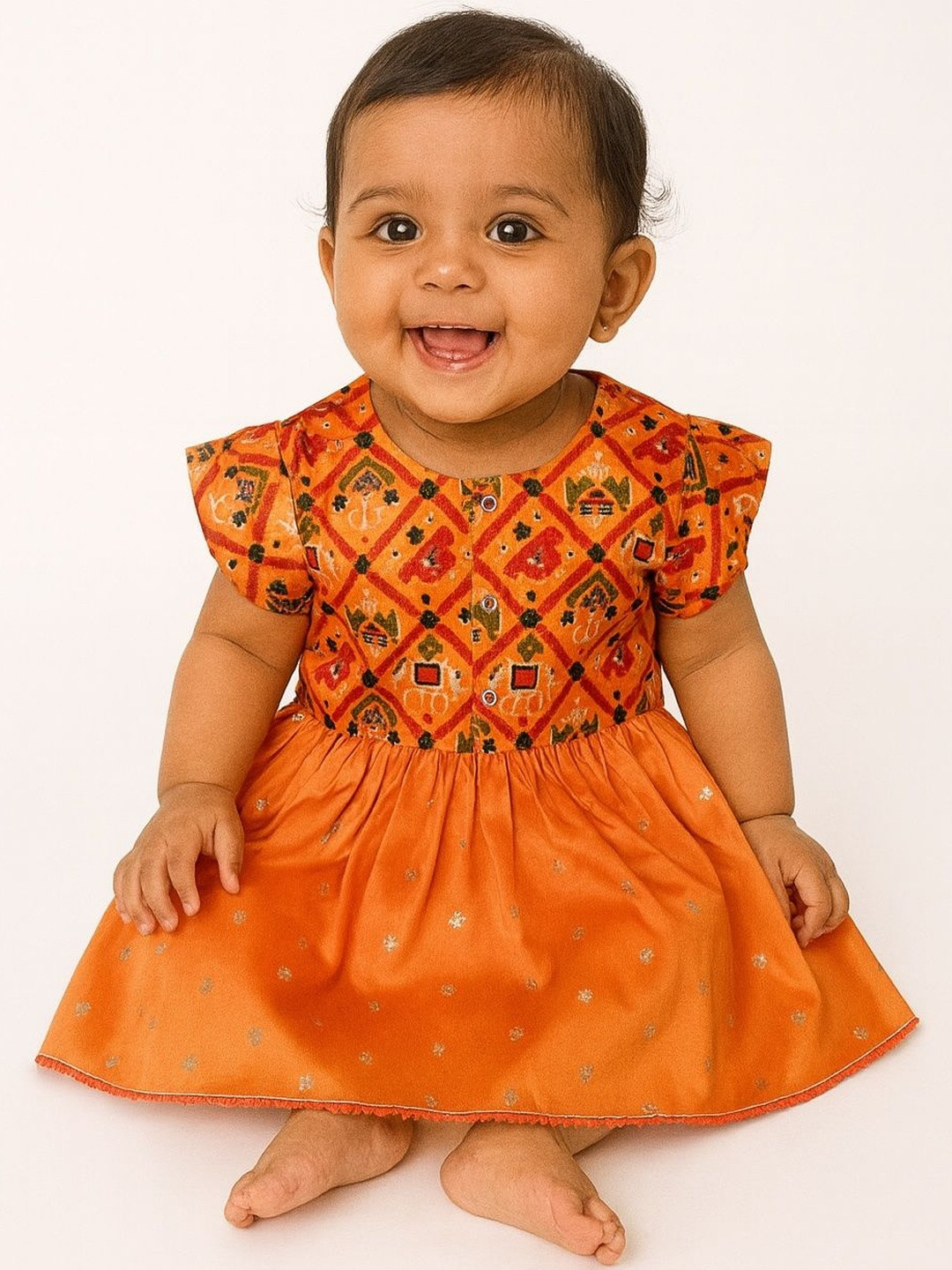 Sangria Girls Orange Printed Ready to Wear Lehenga and Blouse Set