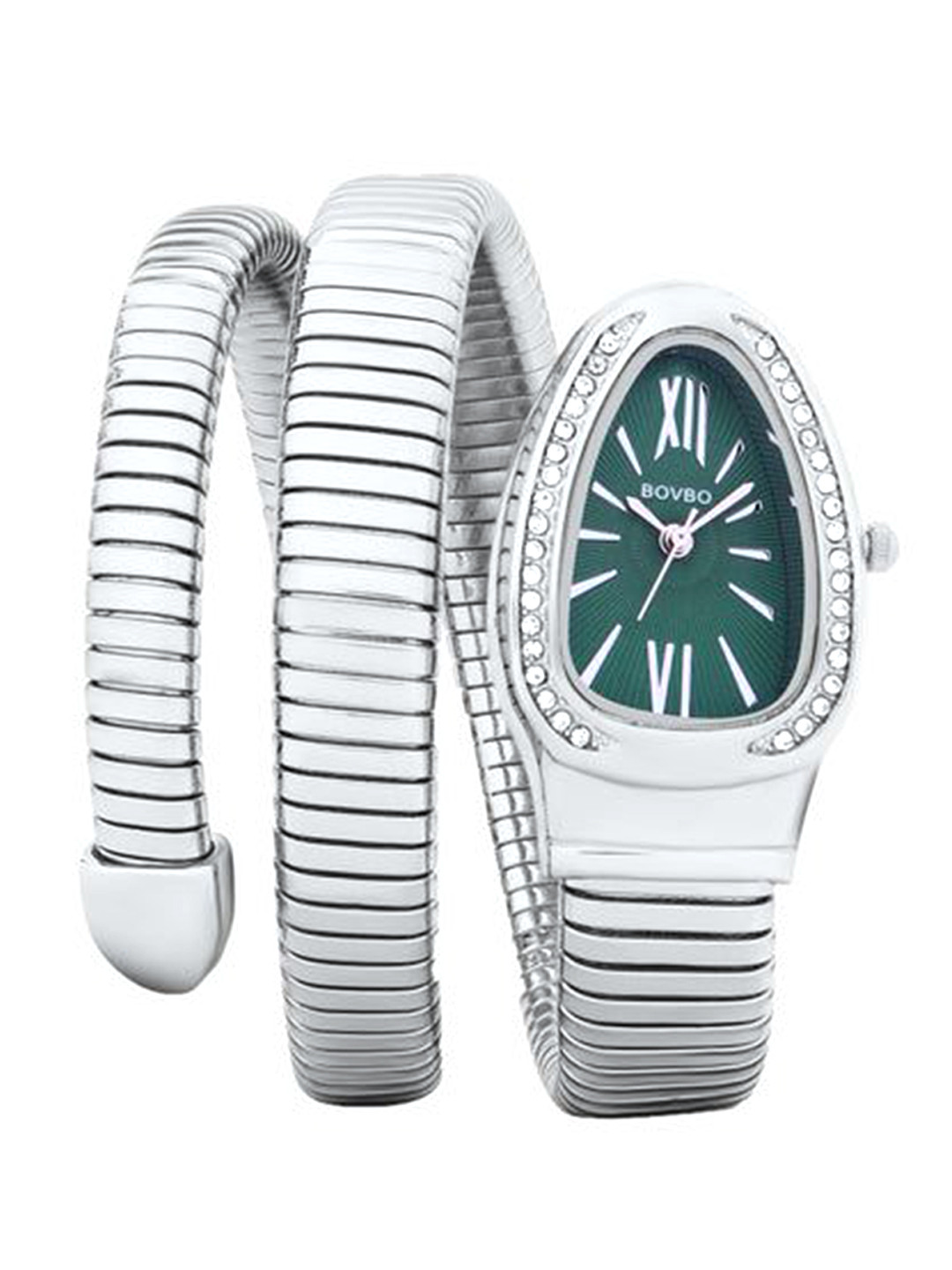 ZAADRAN Women Stainless Steel Straps Digital Automatic Watch Le Serpent Silver Green