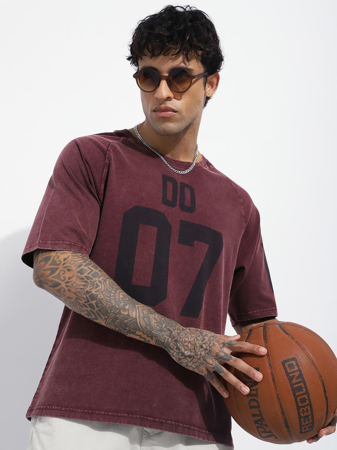 Difference of Opinion Men Oversized Acid Washed Raglan Sleeve Printed Tshirt