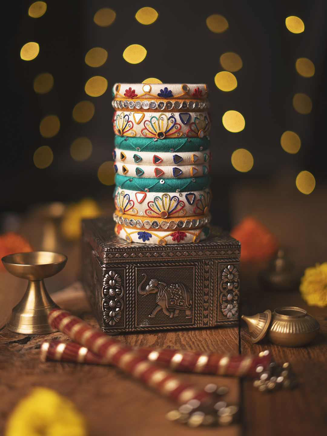 Taasha Craft Set Of 10 Thread Work With Mirror Design And Sequence Bangles