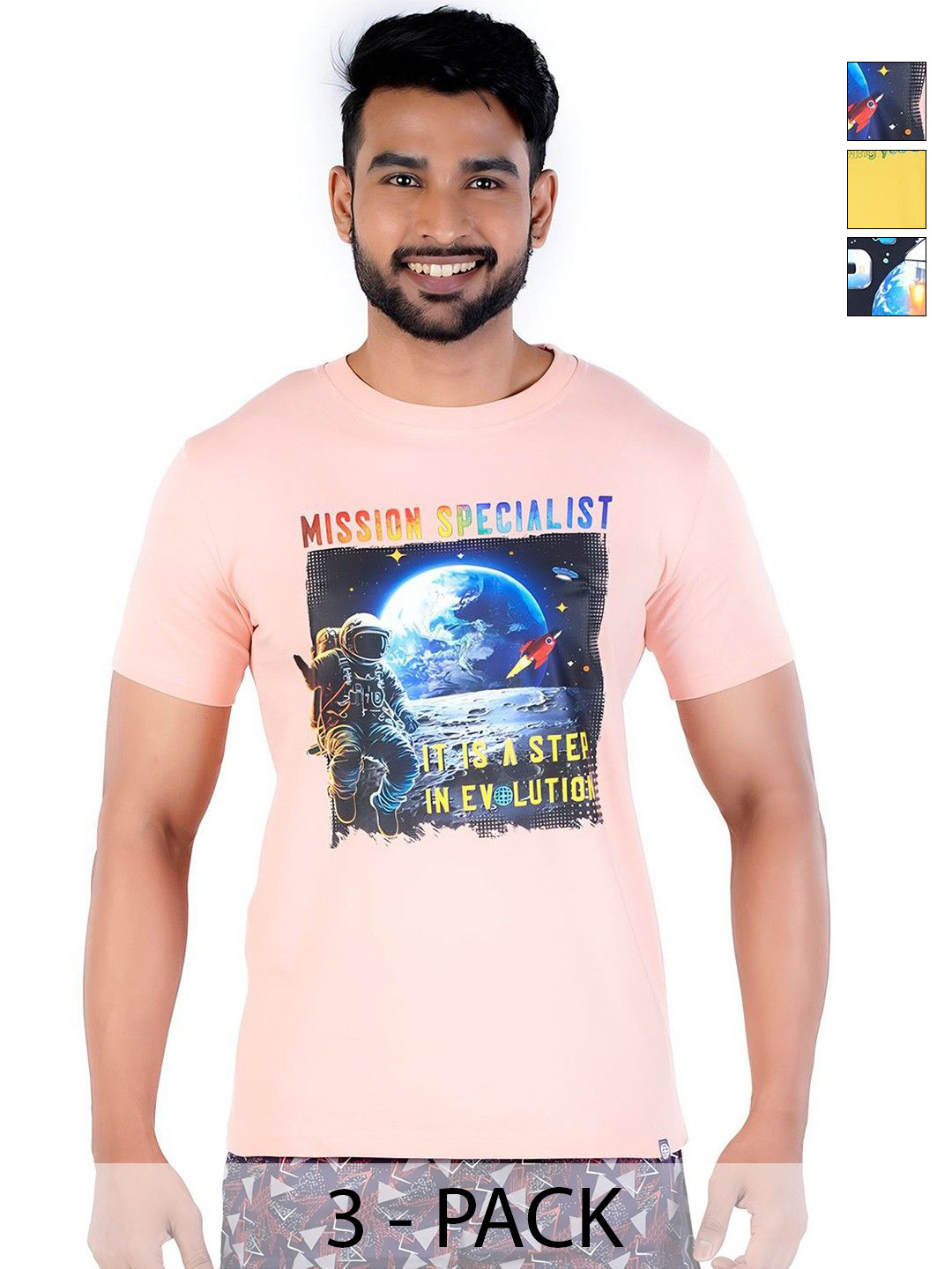 COLORS by Rupa Frontline Men Pack of 3 Moisture Wicking Graphic Printed Cotton T-shirts
