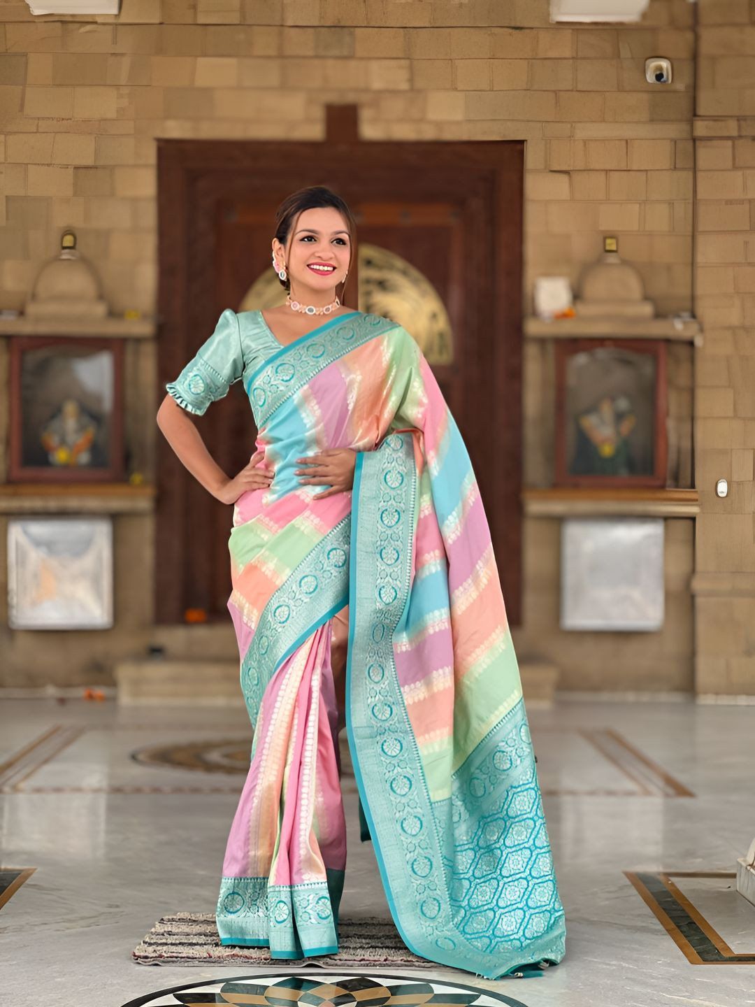 PHEASANT Woven Design Zari Paithani Saree With Unstitched Blouse Piece