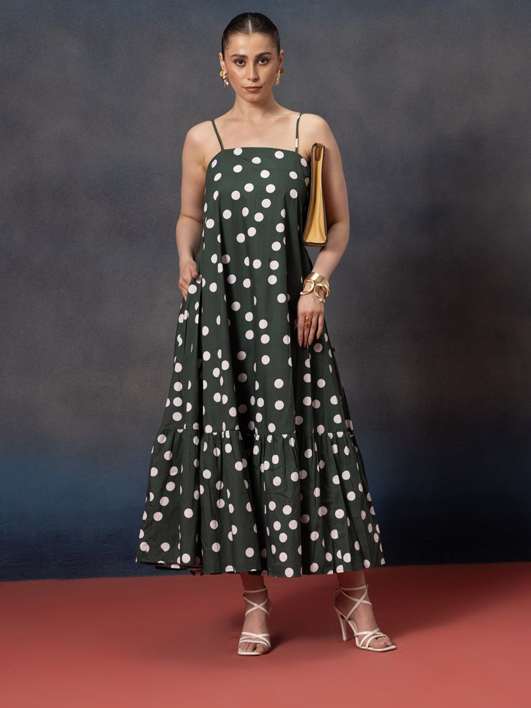 Bannos Swagger Women Polka Dot Printed Maxi Dress