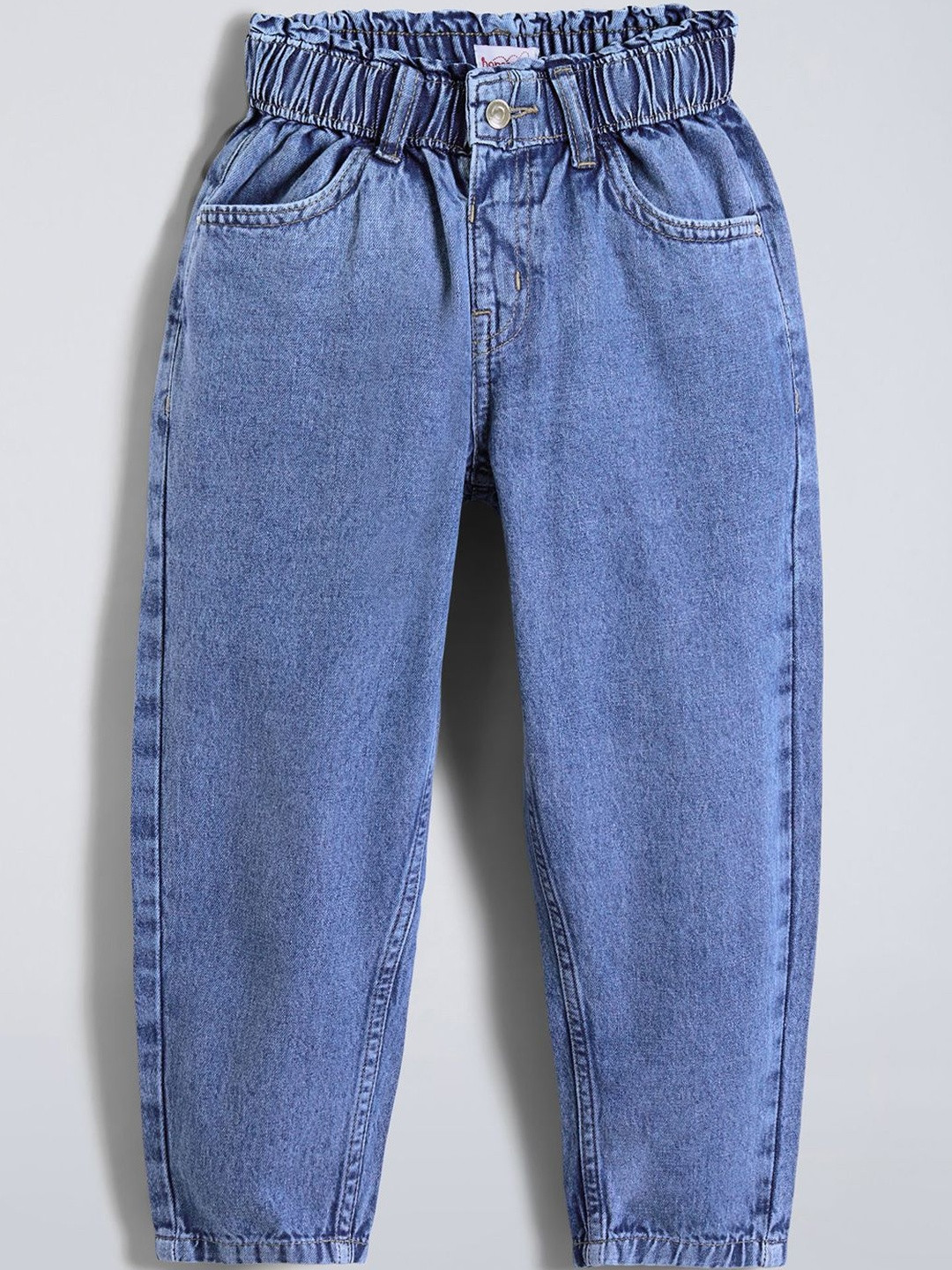 Hopscotch Kids Girls Blue Regular Fit Mid-Rise Stretchable Jeans