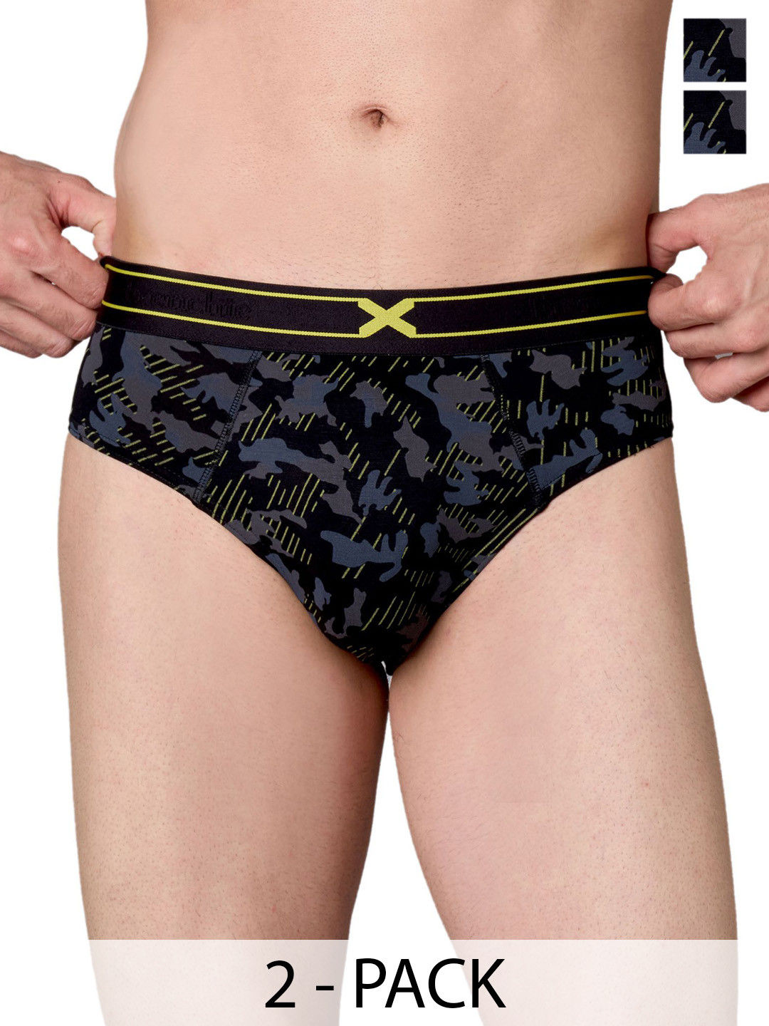 FRENCHIE Pack Of 2 Printed Mid-Rise Basic Briefs FR-MI-BF-RAGE-1X5-BLACK-S-PO2
