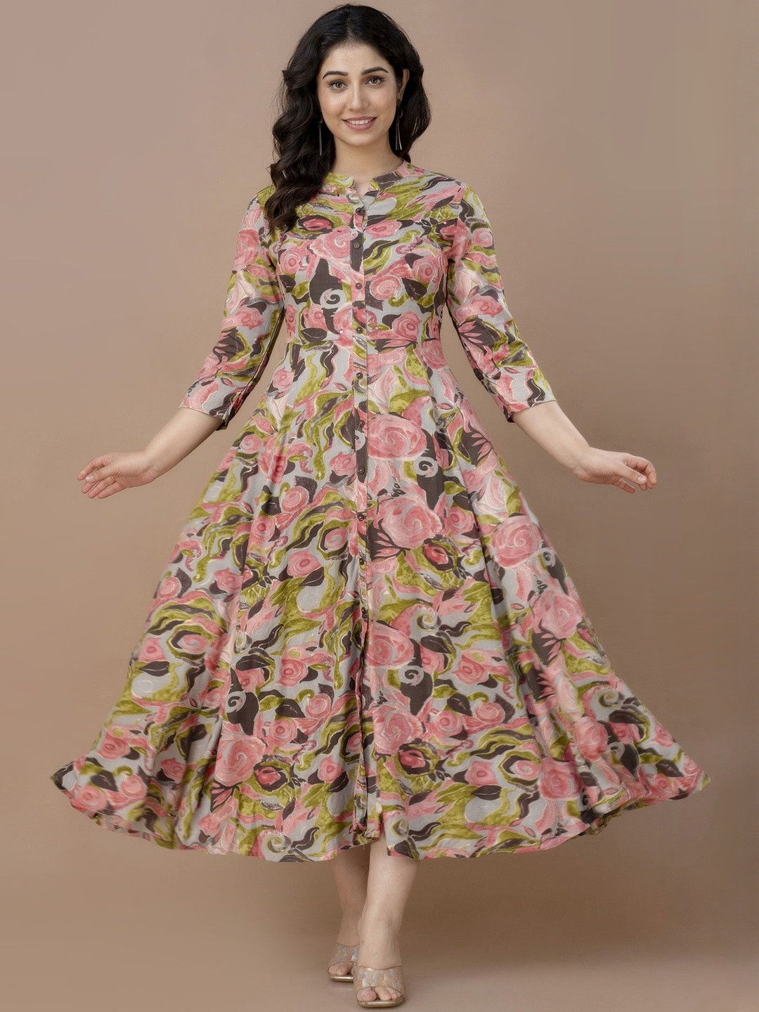 VIPY HANGER Women Black Viscose Rayon Floral Print Fit & Flare Dress