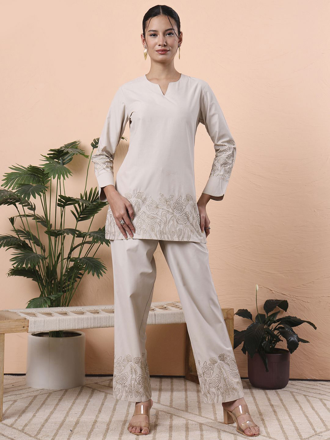 all about you Embroidered Notch Neck Tunic & Trousers