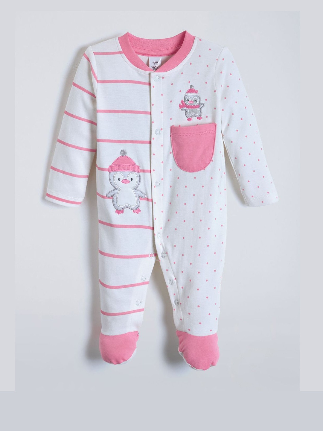 Hopscotch Penguin Pattern Stripe Cotton Footie
