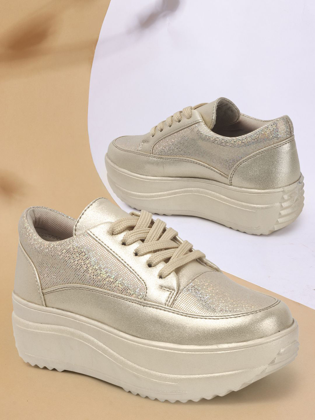VENDOZ Women Lace-Ups Round Toe Sneakers