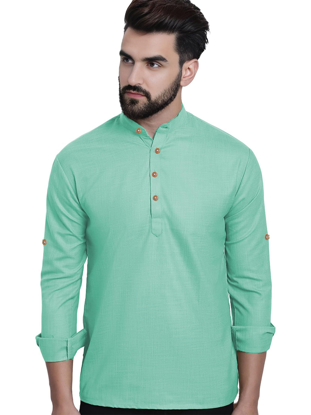 DaReal Band Collar Roll-Up Sleeves Straight Kurta