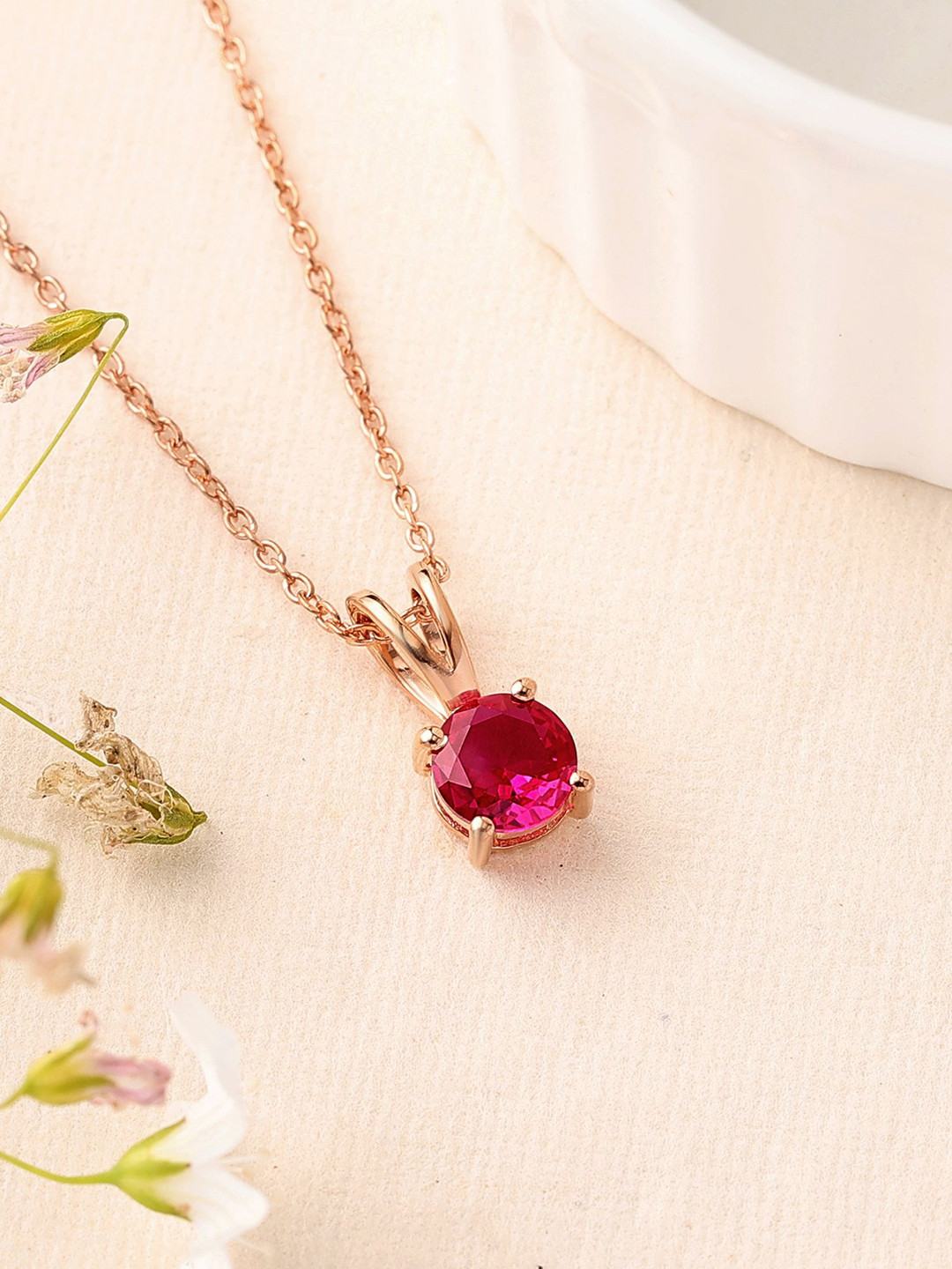 Ornate Jewels 925 Sterling Silver 18K Rose Gold-Plated Rudy Studded Pendant With Chain