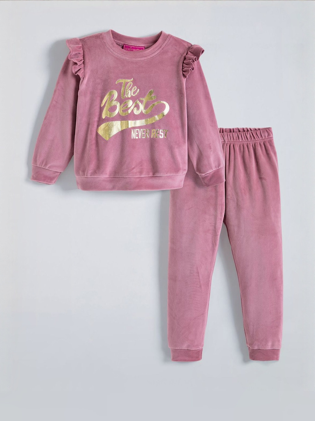 Hopscotch Girls Pink 2 Piece Ruffle Embellished Sweatshirt & Joggers