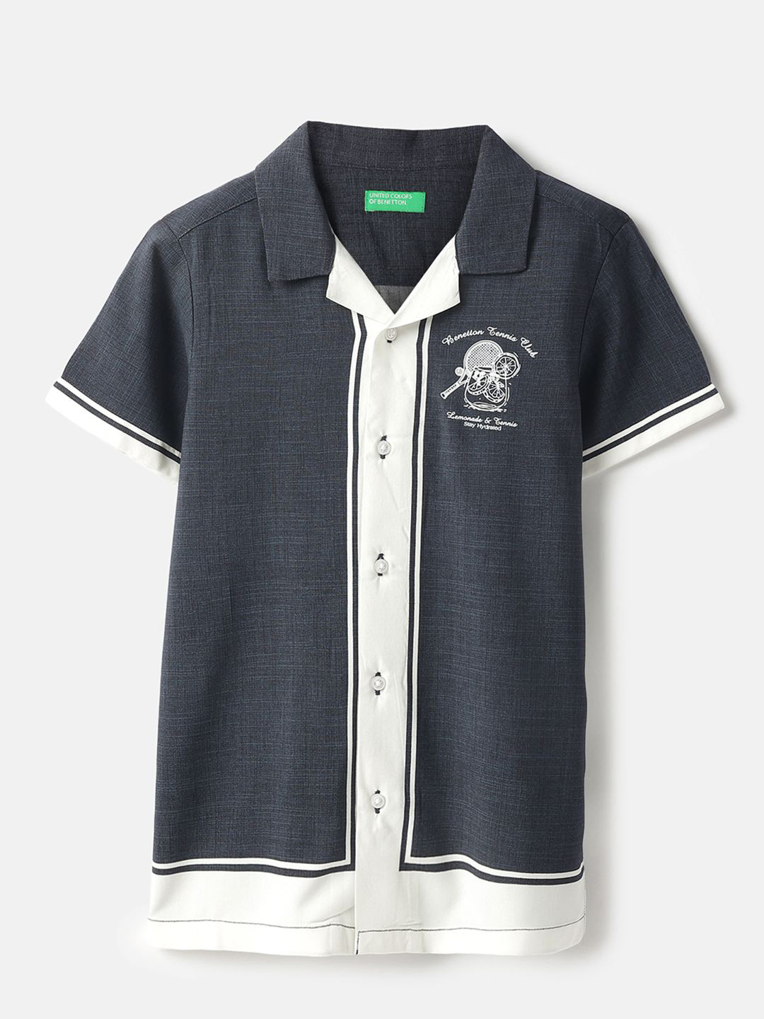 United Colors of Benetton Boys Comfort Fit Solid Cuban Collar Casual Shirt