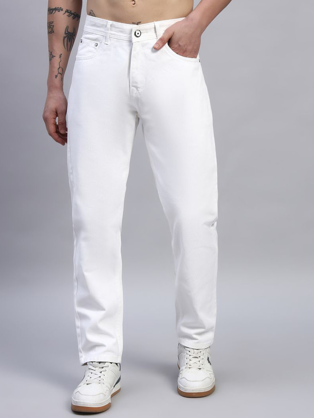 AENIMATION Men Slim Fit Mid-Rise Heavy Fade Jeans