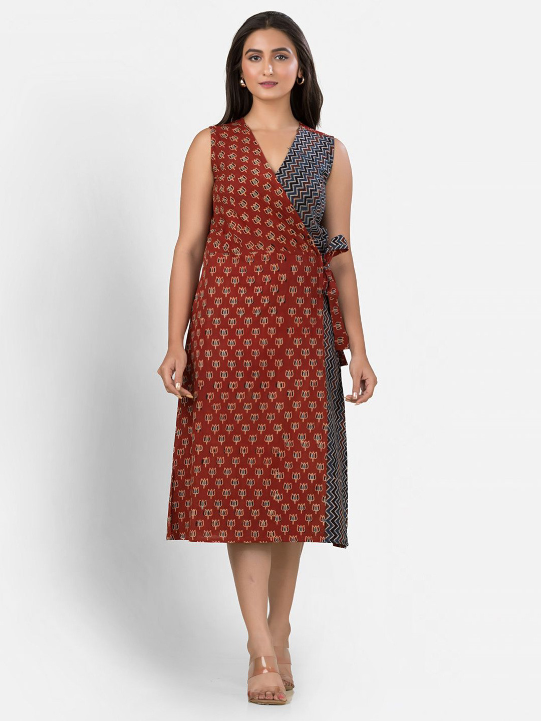 Crazy Needle Women V-Neck Midi Dress
