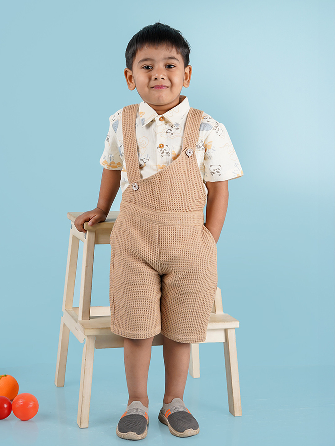 LOYZO-LOYAL TO JOY Boys Pure Cotton Dungaree With Shirt
