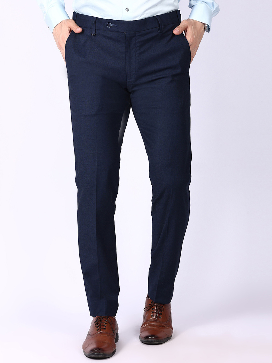 STYLES CULTURE Navy Blue Regular Fit Formal Trousers