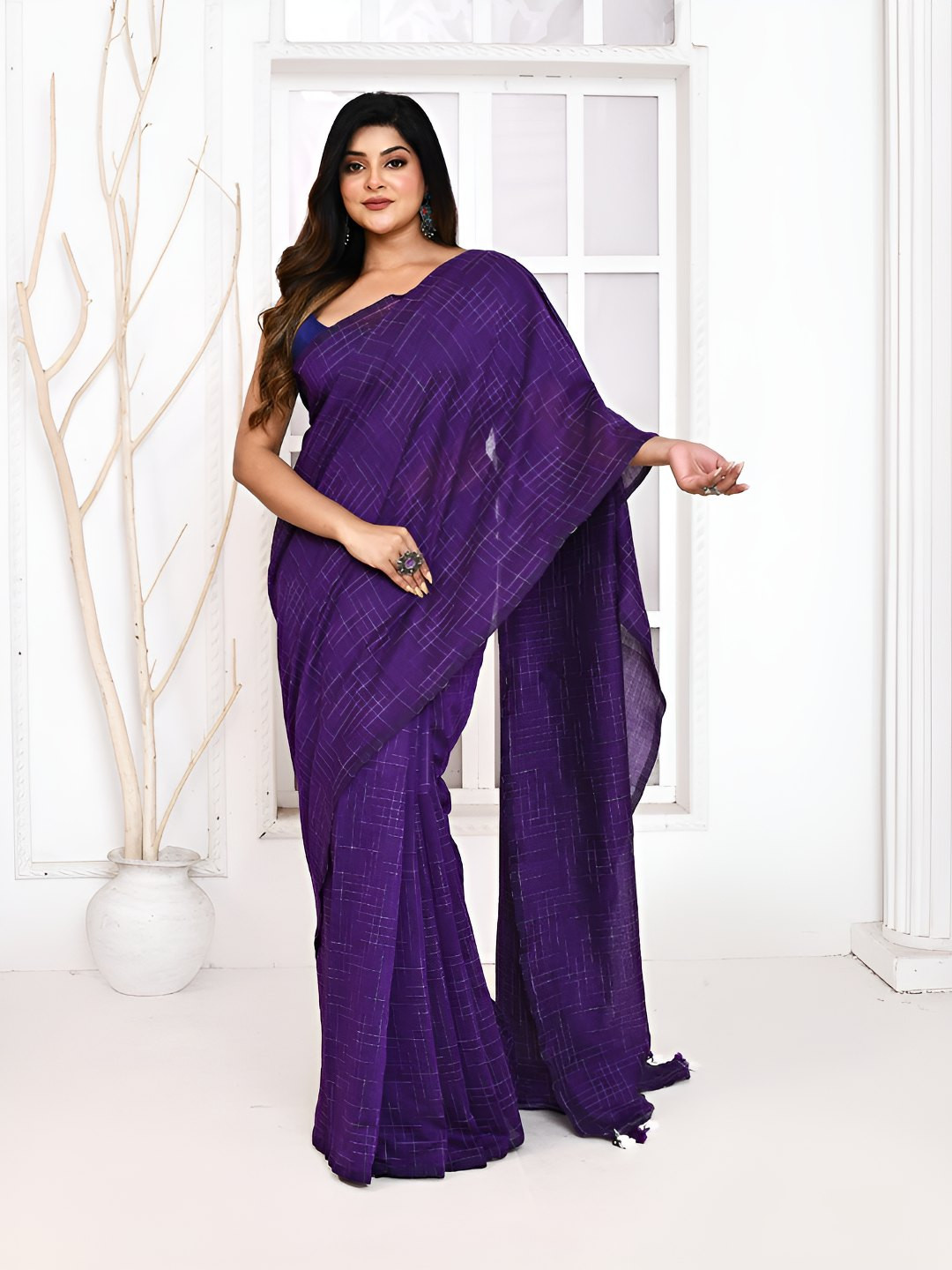 Ruuprekha Women Purple Woven Design Pure Cotton Handloom Khadi Saree