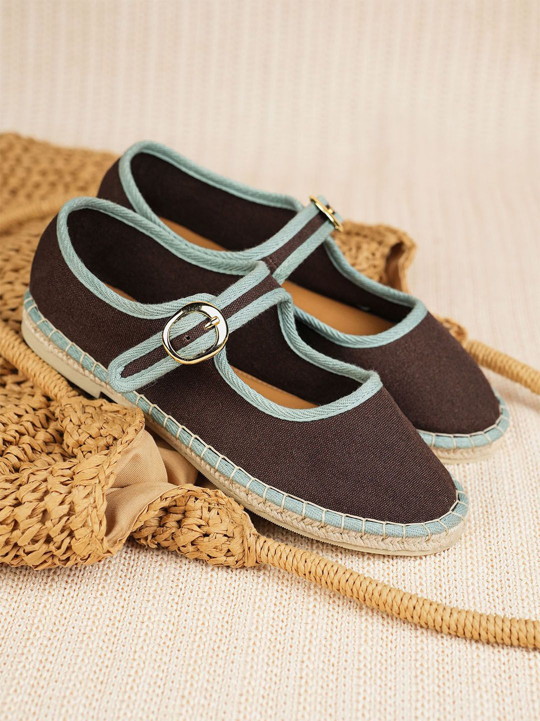 Theater Women Aragon Brown Mary Janes Canvas Flats