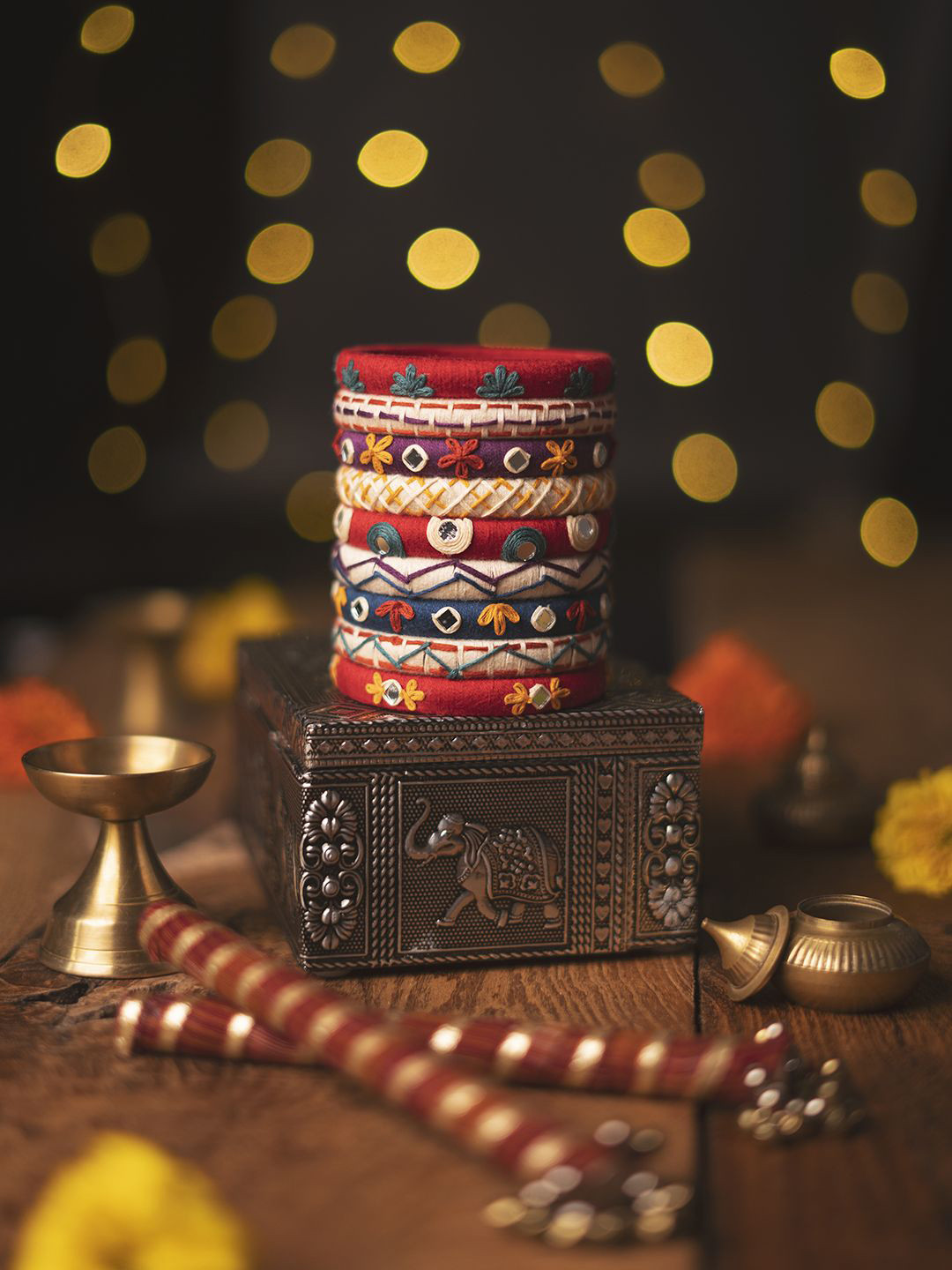 Taasha Craft Set Of 9 Thread Work With Mirror Design Bangles