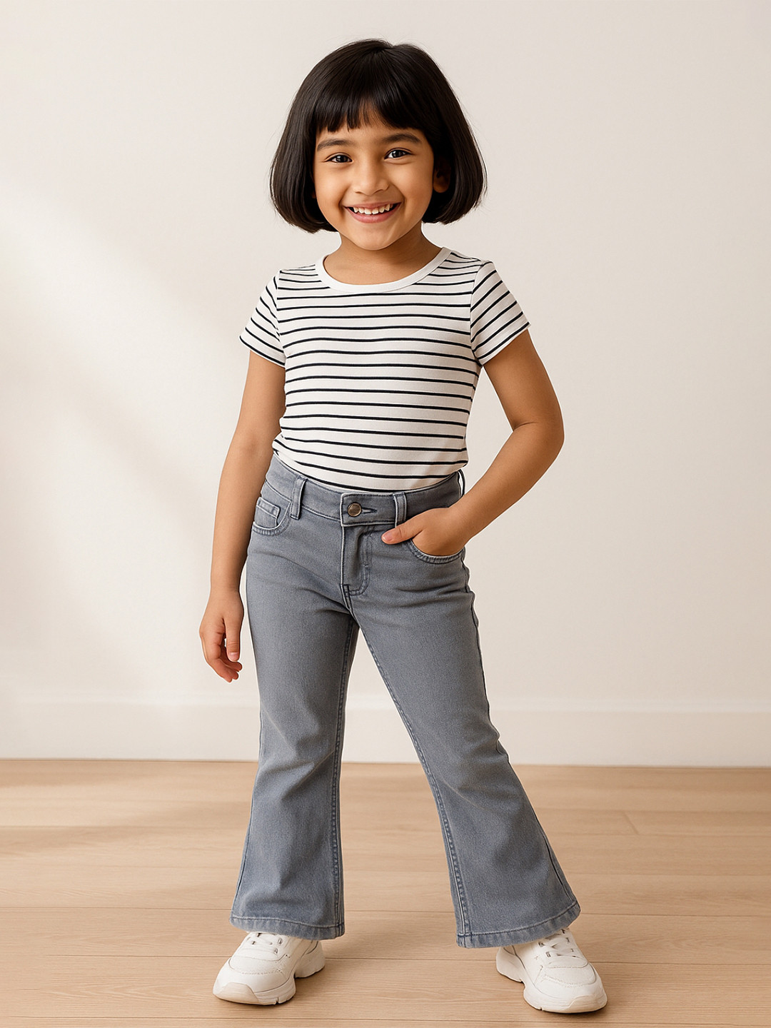 TALES & STORIES Girls Grey Bootcut Mid-Rise Clean Look Stretchable Denim Jeans