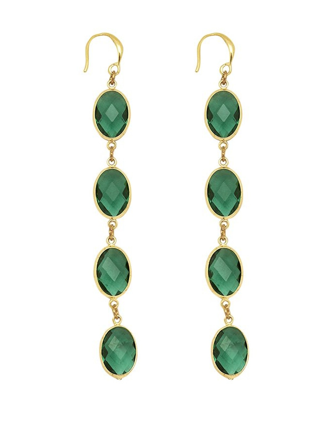Beenth & Doneth Women Gold-Plated Anti-Tarnish Cubic Zirconia Green Drop Earrings