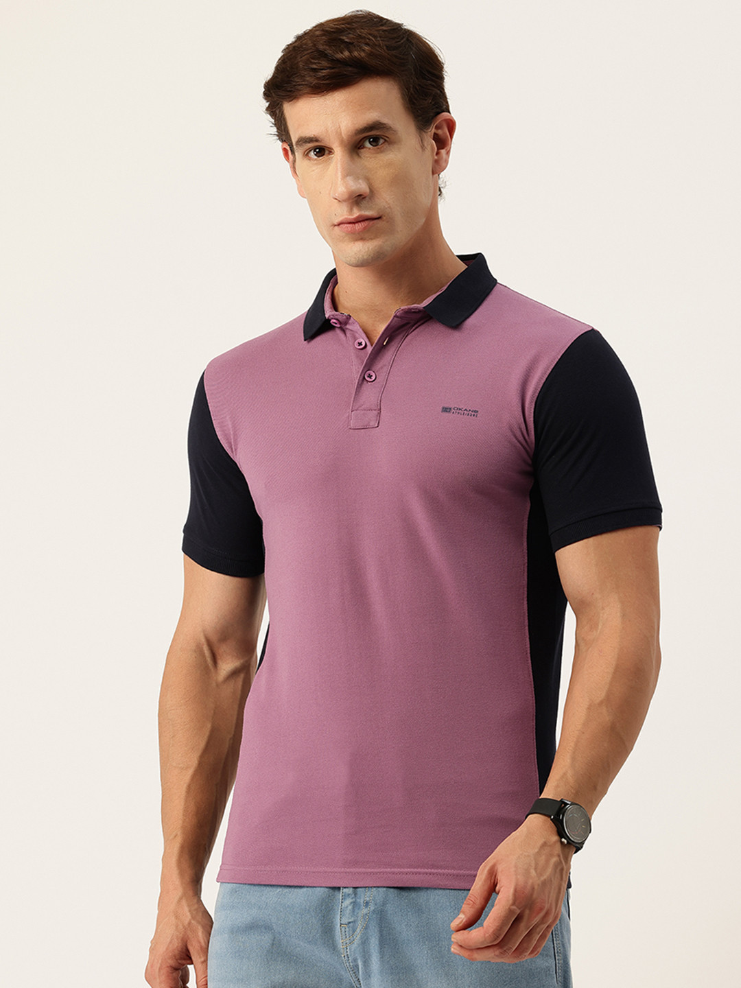 Okane Paneled Polo Collar T-shirt