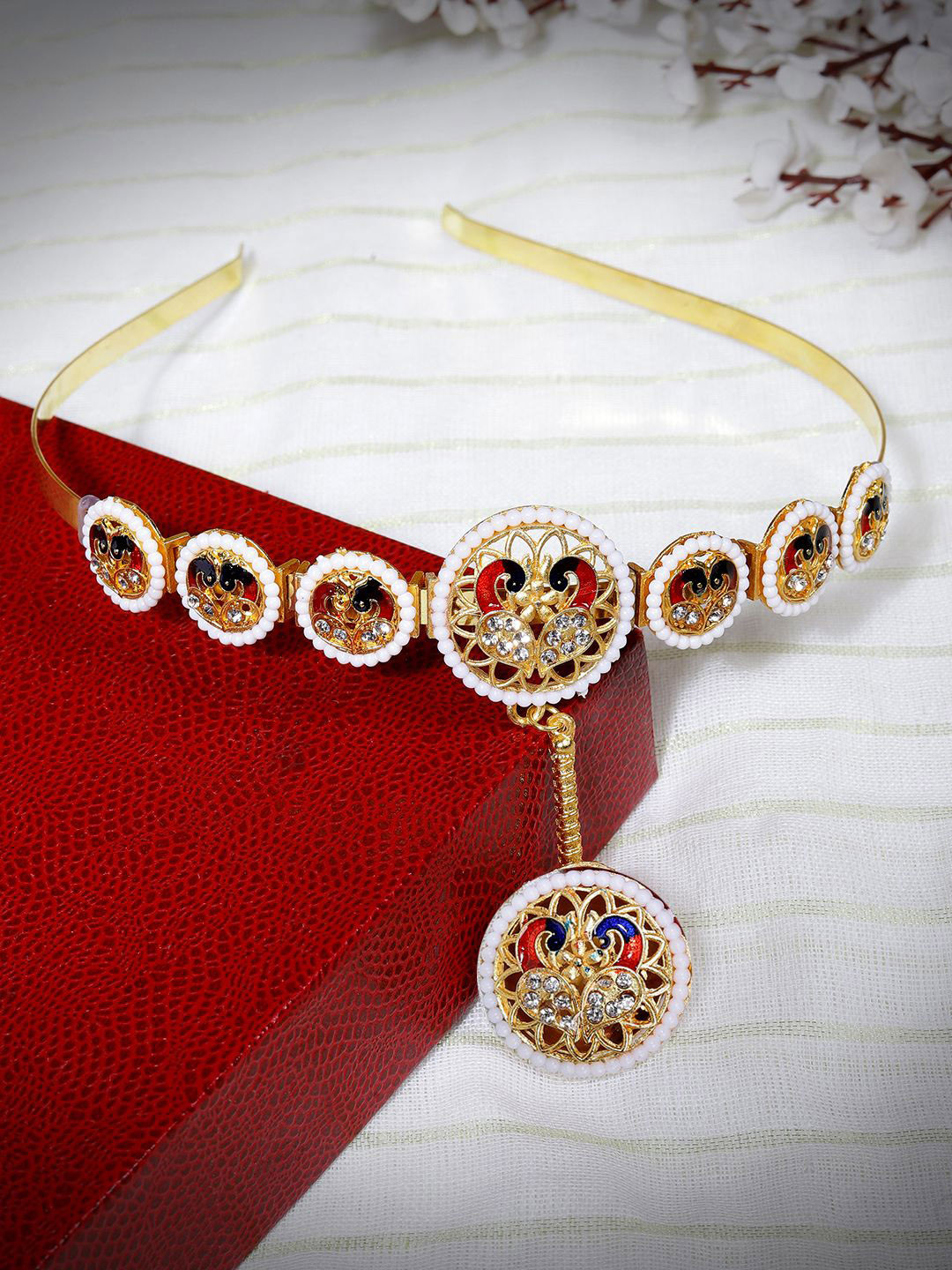 FIROZA Artificial Stones Studded Meenakari Sheeshphool