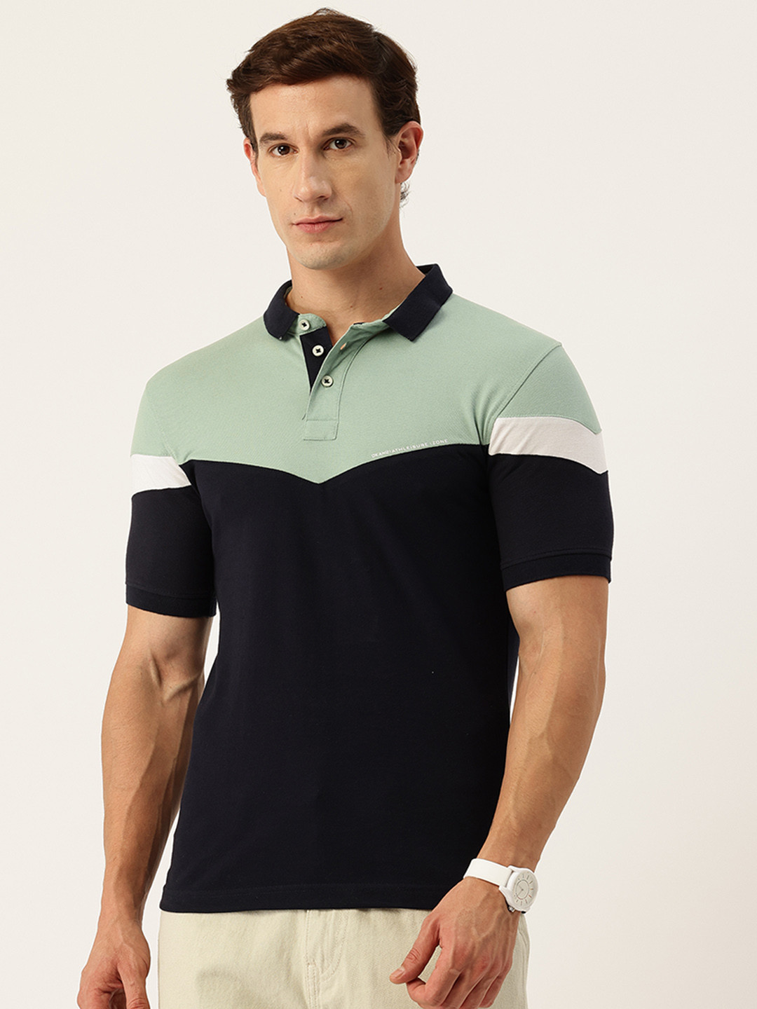 Okane Polo Collar Paneled Colourblocked T-shirt