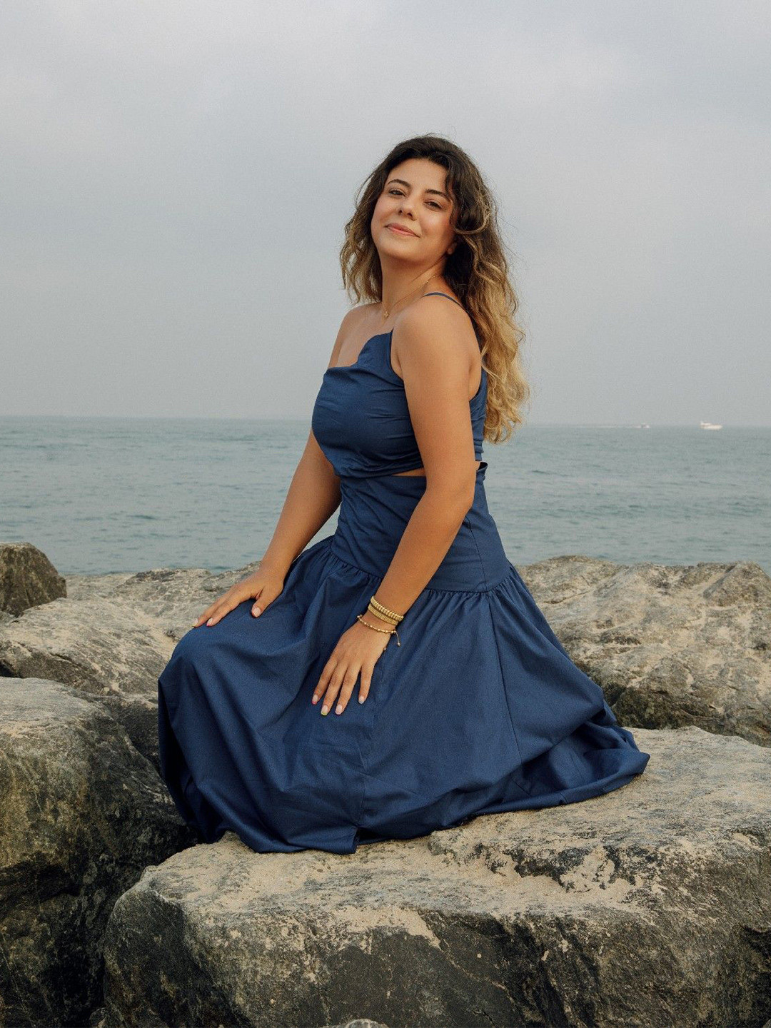 Aurevie Marha One Shoulder Sleeveless Cut-Outs Cotton Fit & Flare Maxi Dress