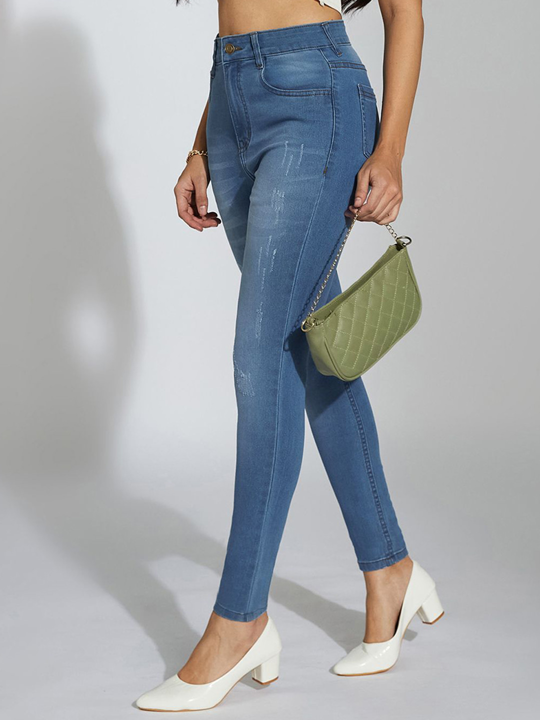 Miss Chase Wood Duck Women Skinny Fit Low Distressed Light Fade Stretchable Jeans