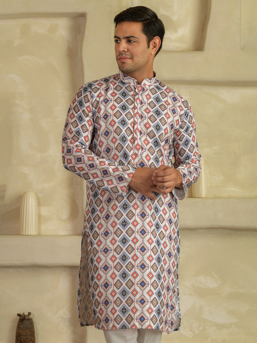 LEMONX Floral Printed Mandarin Collar Kurta