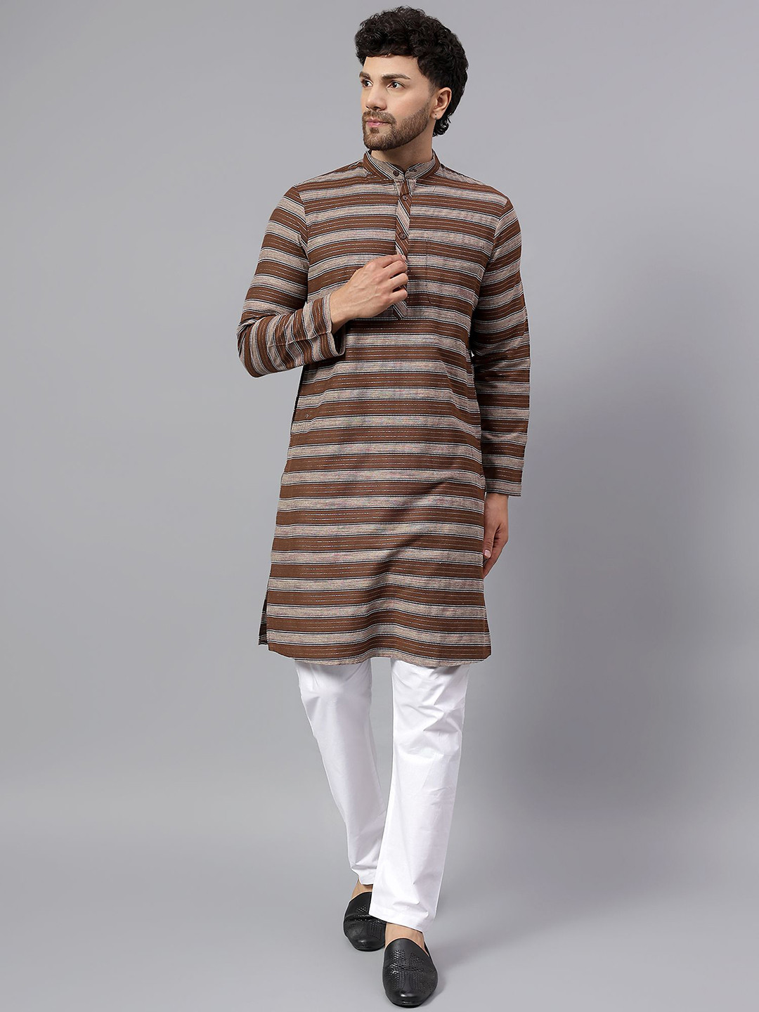 Latest Chikan Garments Men Striped Regular Kurta with Pyjama