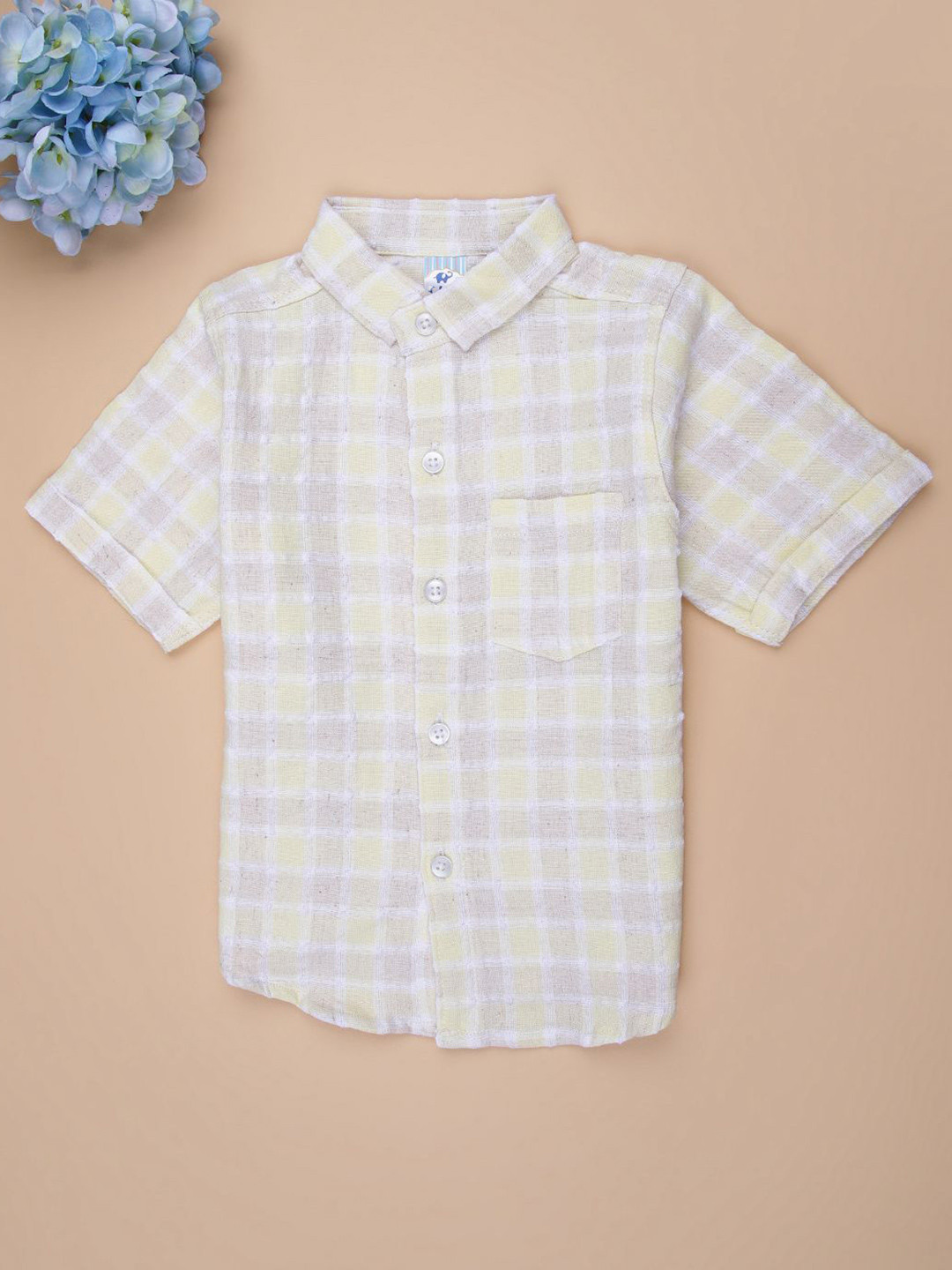 V-Mart Boys Gingham Checked Spread Collar Cotton Casual Shirt