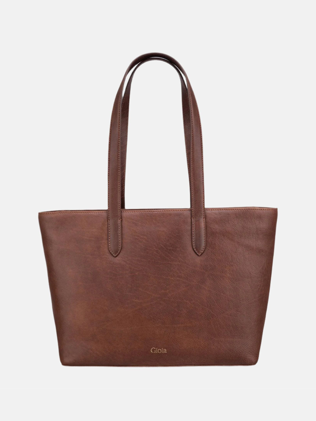 GIOIA Brown Grace Top Zip Leather Tote Bag