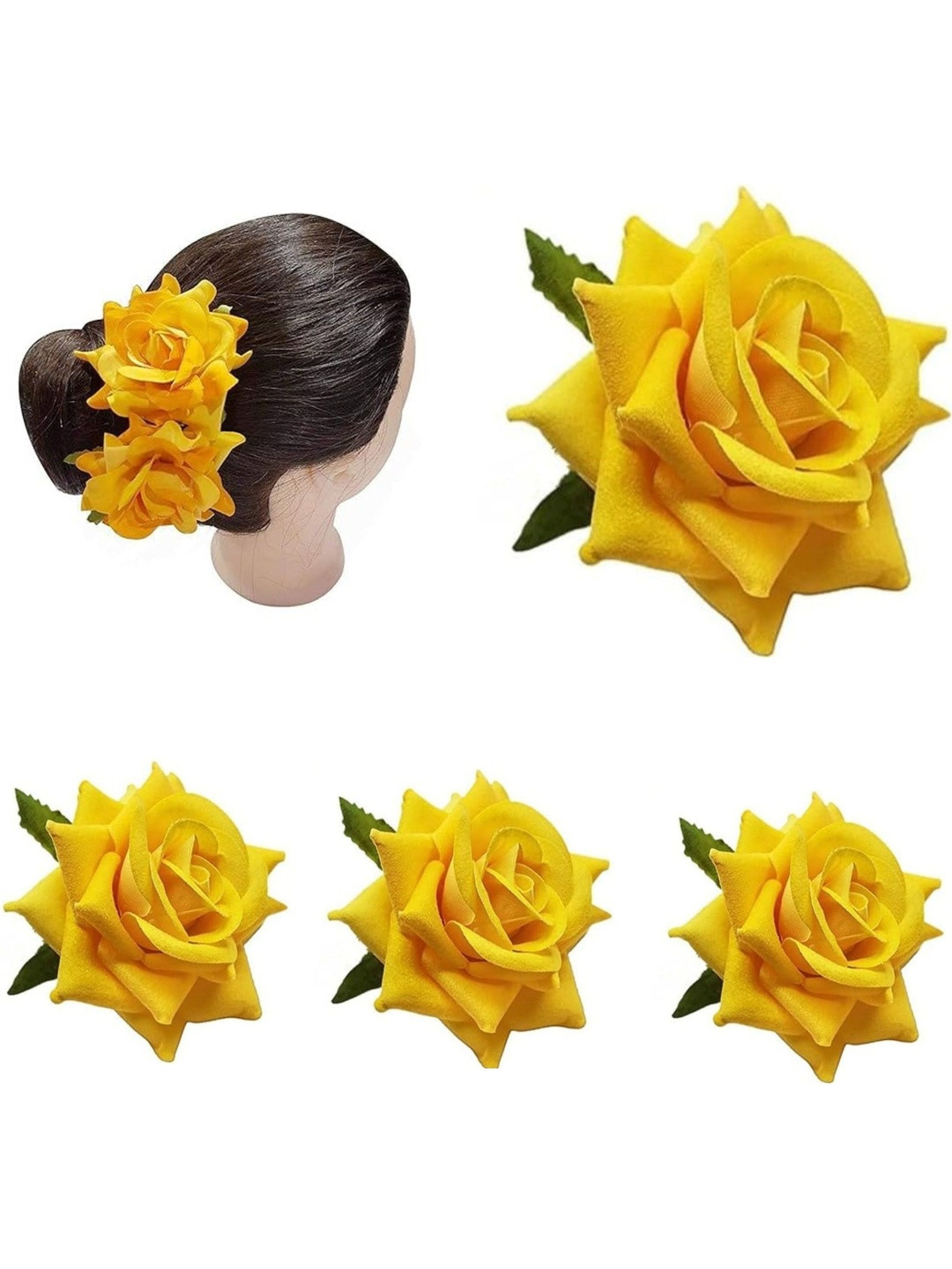 DIVASTRI Women Set of 4 Yellow Rose Artificial Flower Alligator Hair Clip